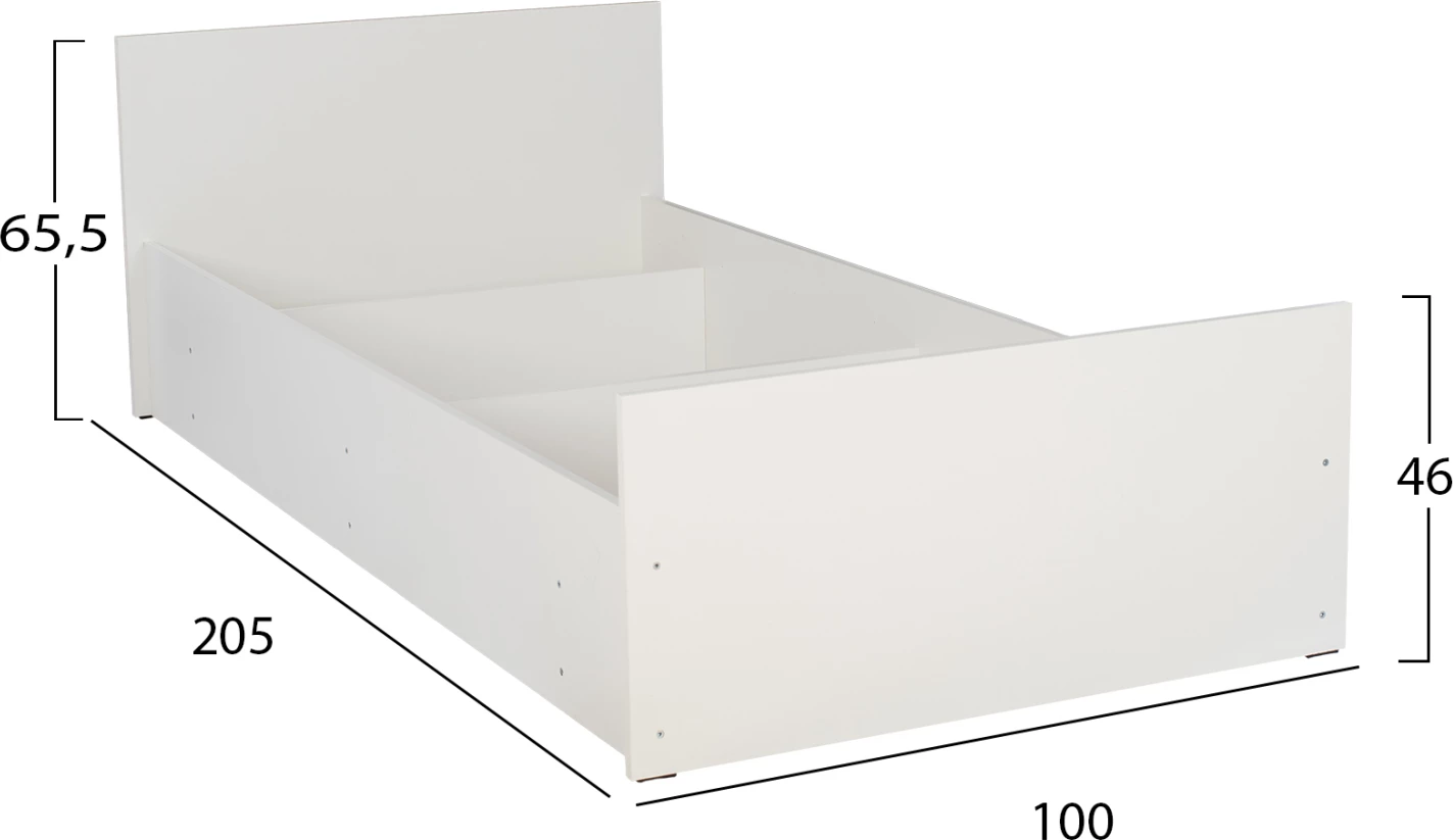 Melaminska postelja za vzmetnico 90x200 cm. Bela FH2433.03
