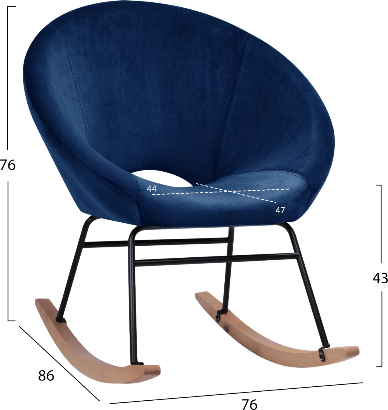 Gugalni stol PAULINA, modri žamet, 76X86X76