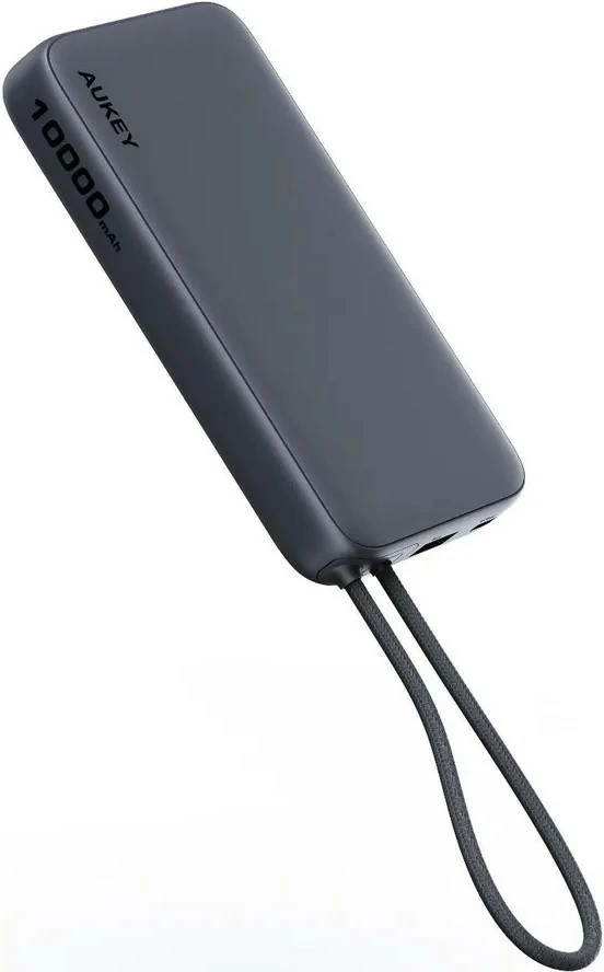 Power bank 10000 mAh, 22.5W, 4×USB, z vgrajenim kablom USB-C, AUKEY Spark Sling PB-Y53P, črn Power bank 10000 mAh, 22.5W, 4×USB, z vgrajenim kablom USB-C, AUKEY Spark Sling PB-Y53P, črn