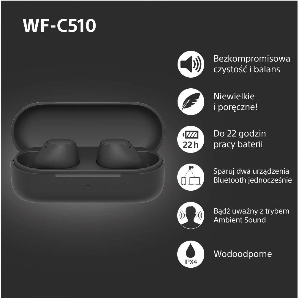 Slušalke True Wireless, Sony WF-C510, Bluetooth 5.3, črne