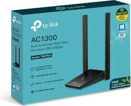 WiFi USB omrežna kartica TP-LINK Archer T4U Plus, AC1300, 2 zunanji anteni, črna