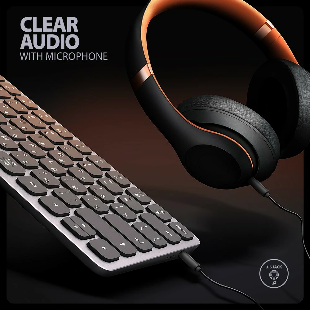 Tipkovnica z USB-C hub 9-v-1, cirilična postavitev, 60 cm, siva, AXAGON HMC-KB-CRL Tipkovnica z USB-C hub 9-v-1, cirilična postavitev, 60 cm, siva, AXAGON HMC-KB-CRL