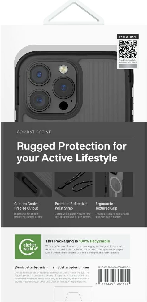 Ovitek za telefon z MagClick brezžičnim polnjenjem UNIQ Combat Active za iPhone 16 Pro Max, črn