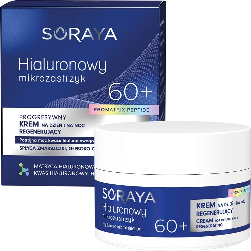 Krema za obraz proti gubam, Soraya Hyaluronic Microinjection Progressive Regenerating Cream 60+ za ženske, 50 ml