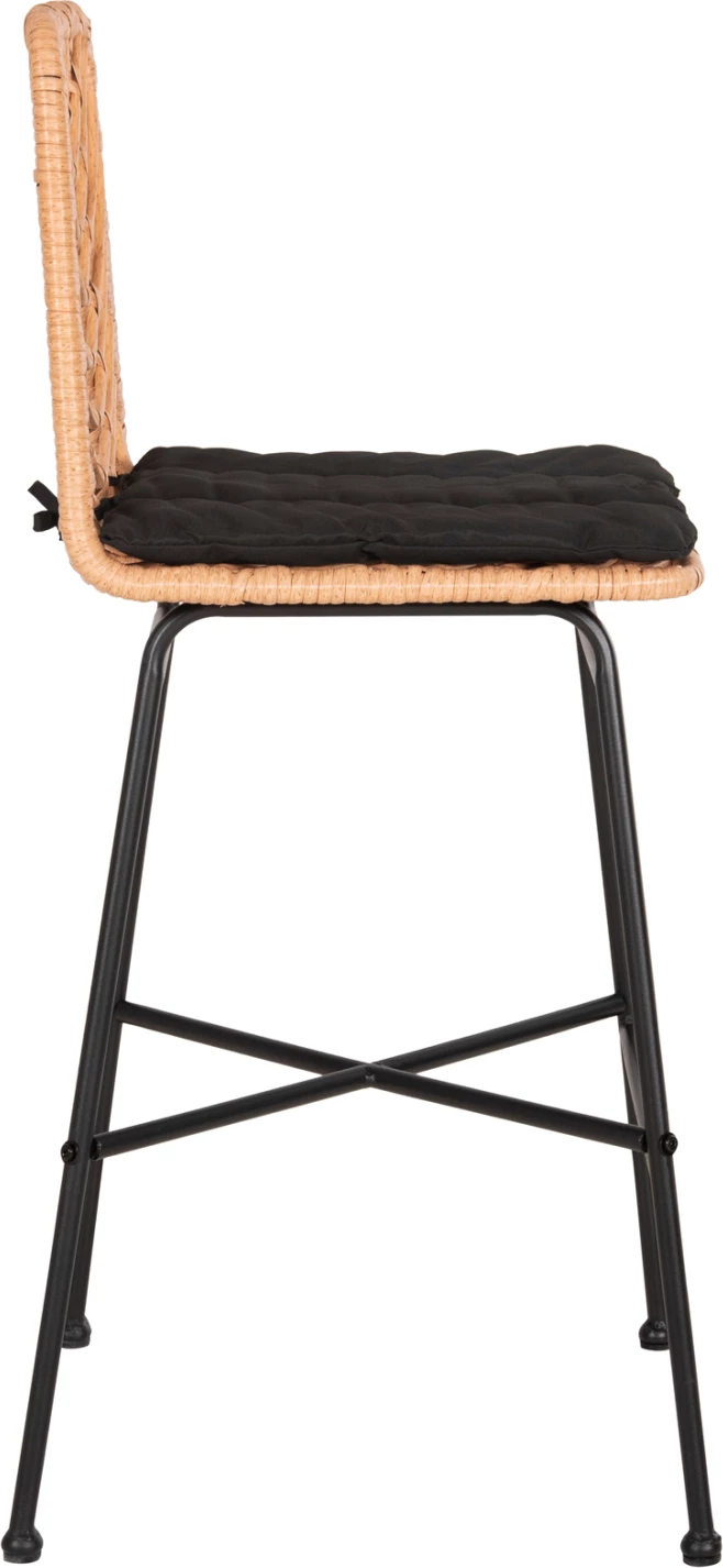 Barski stol srednje višine GERALD FH5707.11 kovina in blazina v črni barvi - pletenje v bež 47x47x101H cm