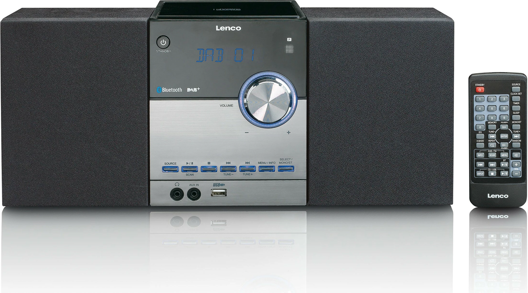 Sistemski zvočnik Lenco MC-150, Bluetooth, FM radio, USB, črno/srebrn