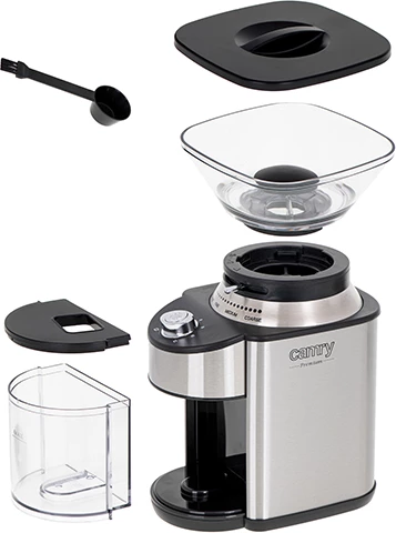 Mlinček za kavo s koničnim brusnim mehanizmom, Camry CR 4443, 200 W, 16 stopenj mletja, posoda 230 g, nerjaveče jeklo, srebrno/črn