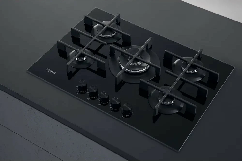 Plinski kuhalnik s steklom, Whirlpool AKWL728NB, 5 kuhališč, črn