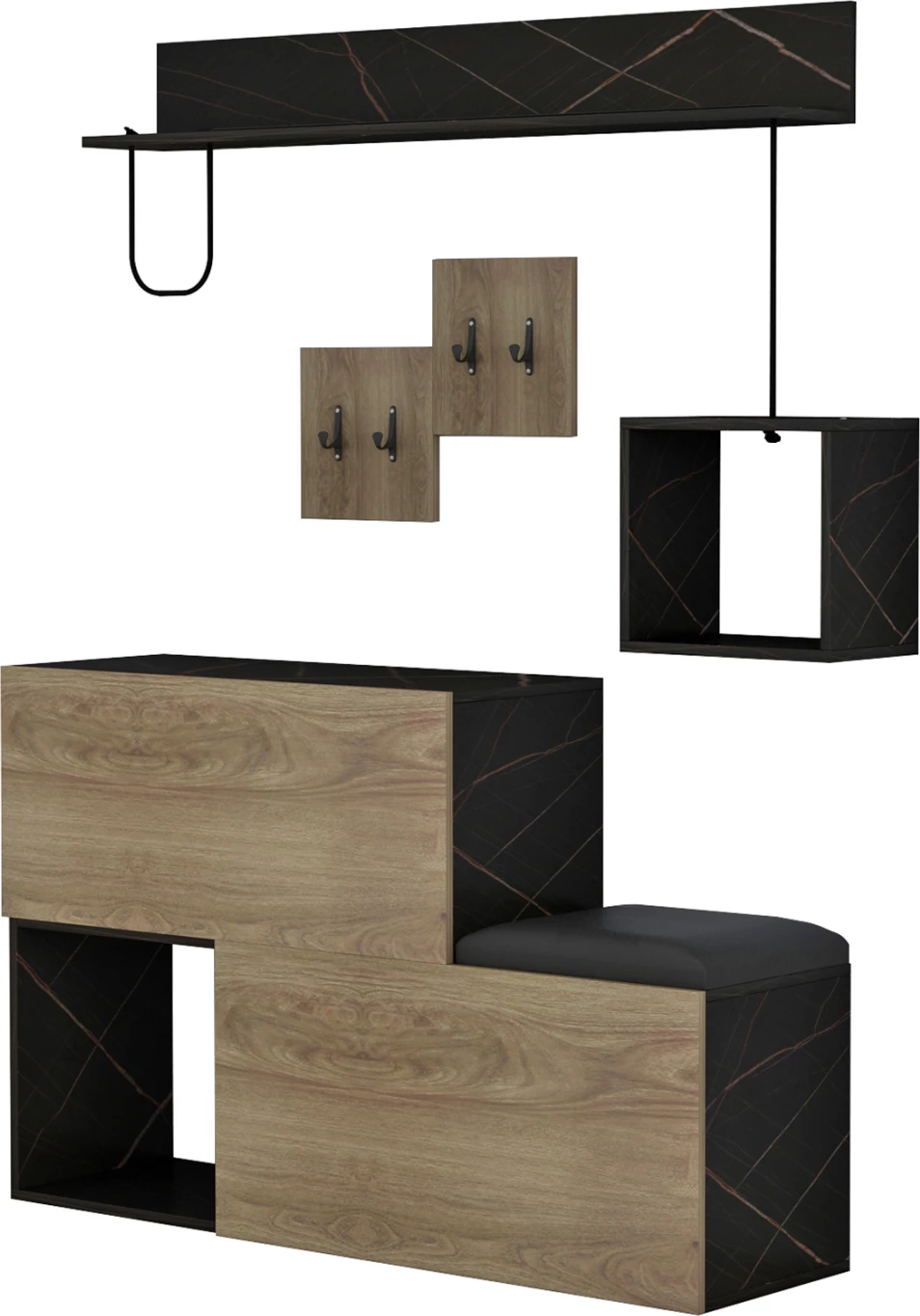 Pohištveni set za predsobo CERB FH8957.12 melamin v naravno-črnem marmorju 120x20x72H cm