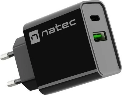 Stenski polnilec Natec Ribera NUC-2062, 20W, 1x USB-A + 1x USB-C, črn