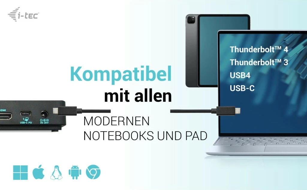 Dvojno/tri zaslonska postaja USB-C I-Tec Triple Display Gen 2 Pro, 100 W, 3x monitor, 6x USB, LAN, črna