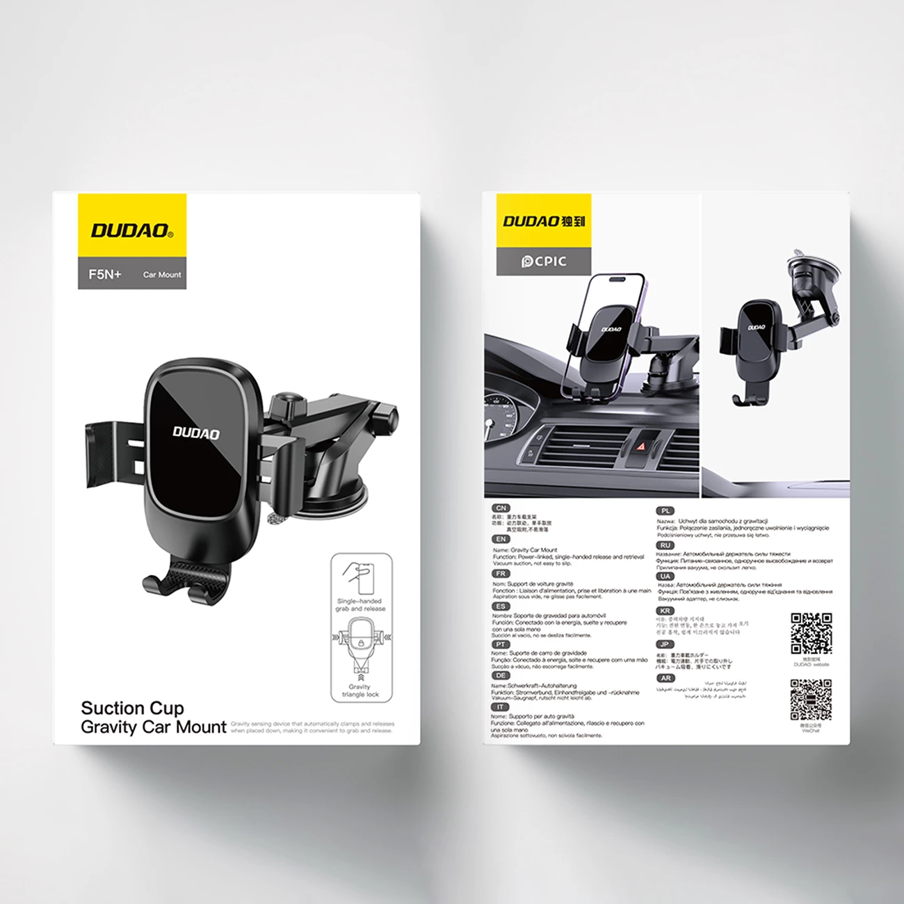 Držalo za pametni telefon, gravitacijsko, s sesalno ploščo, črno Dudao F5N+