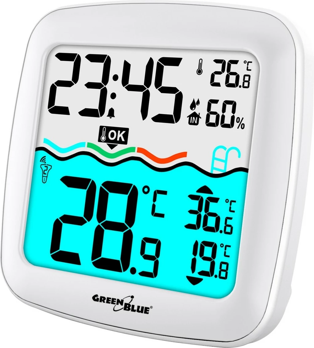 Merilnik vremena z merilcem temperature za bazen GreenBlue GB216, bel