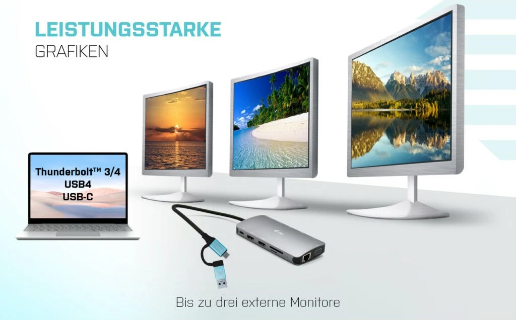 Docking postaja z 3 zasloni, 100W, i-Tec USB 3.0/USB-C/Thunderbolt, srebrna