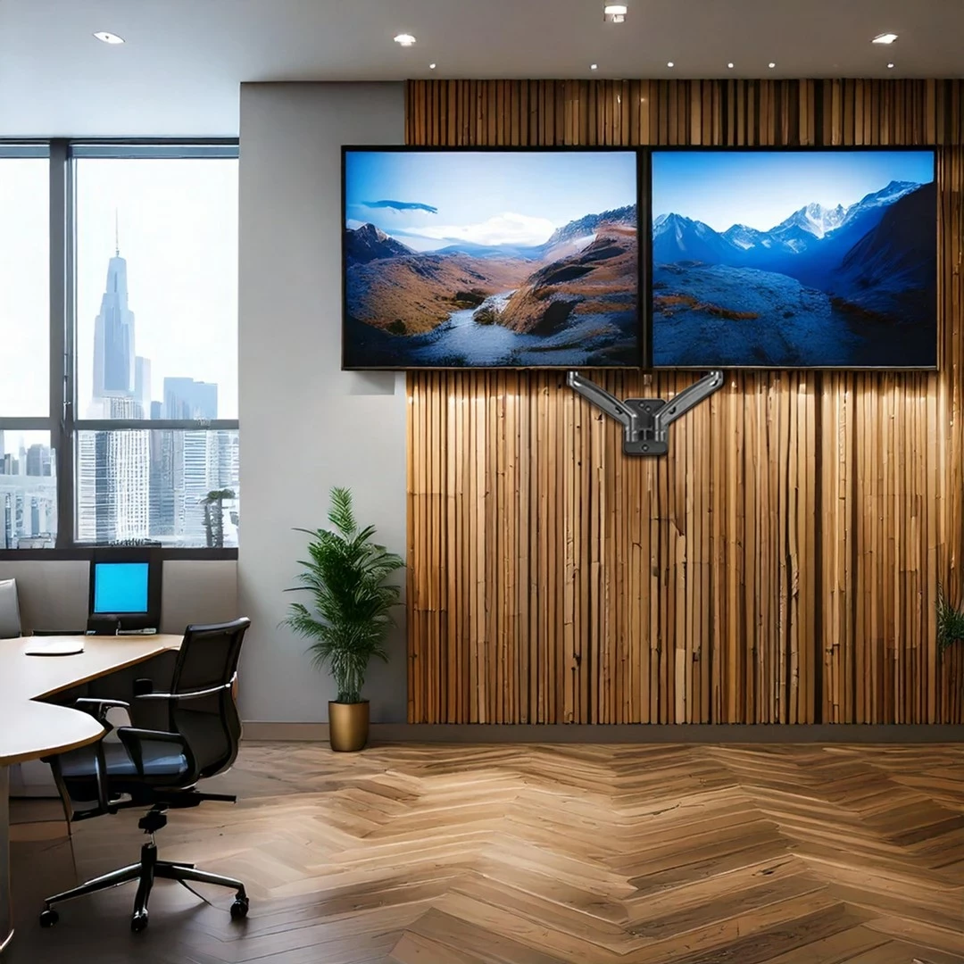 Stenski nosilec za dva monitorja, 17-32'', Maclean MC-988, mehanska vzmet, črn