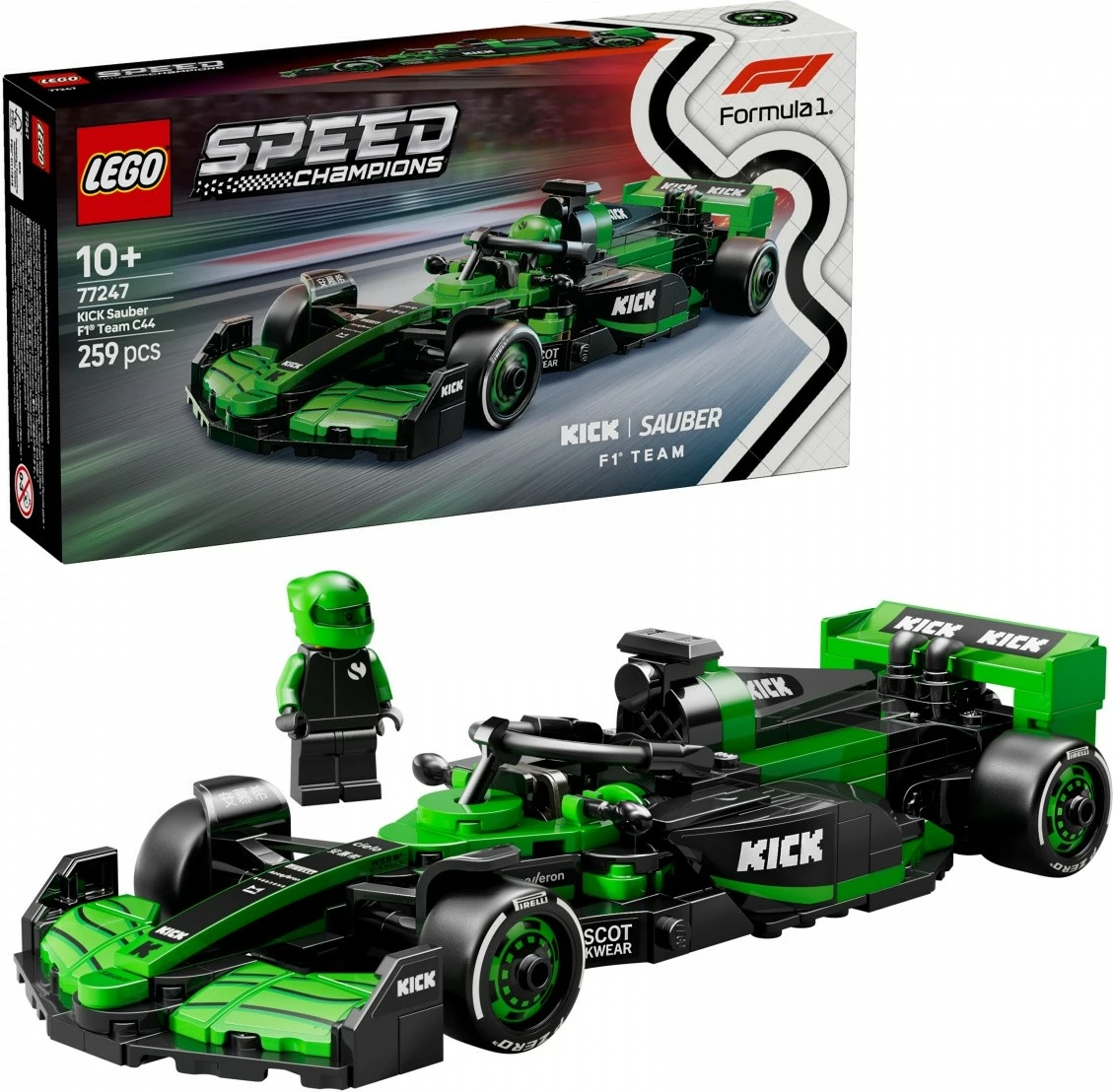 Set LEGO Speed Champions KICK Sauber F1 Team C44, 259 kosov, zelen
