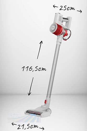 Pokončni brezžični sesalnik Adler AD 7051, 300 W, 0,6 L, 22,2 V Li-ion 2200 mAh, krtača z LED, LCD, bel/rdeč