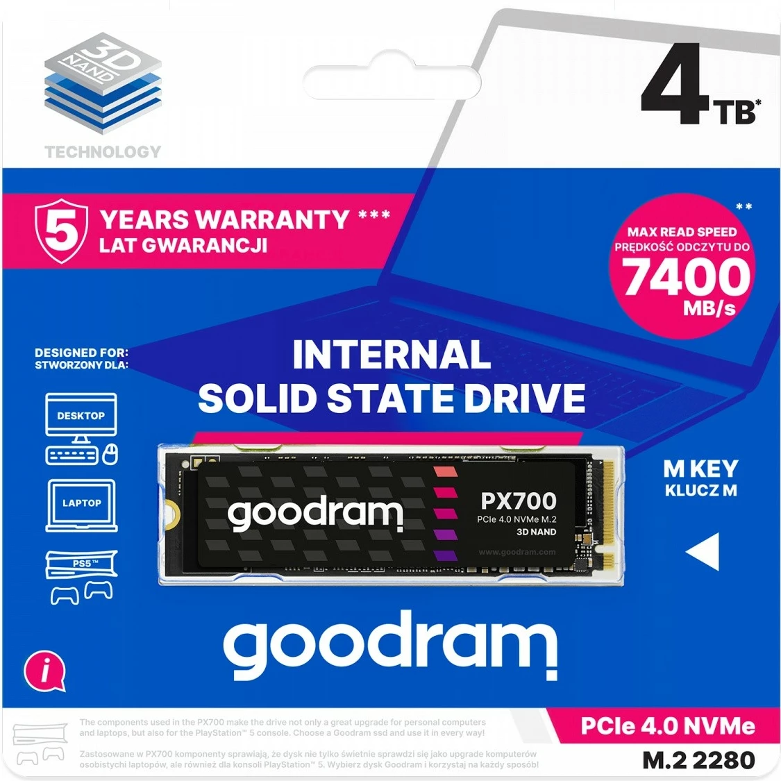SSD 4 TB M.2 2280 PCIe 4.0 GOODRAM PX700, črn