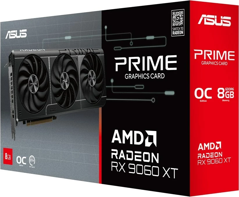Grafična kartica Prime RX9060XT-O8G, ASUS, 8 GB GDDR6, črna