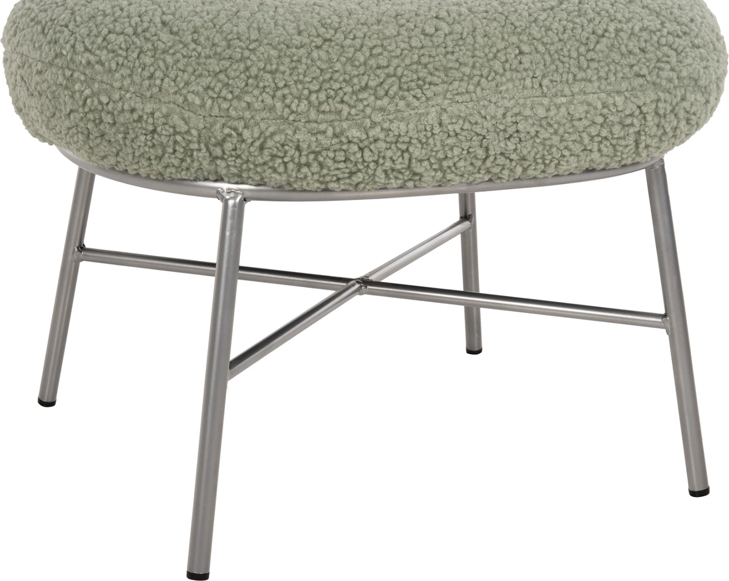 Stolček za noge TRUDI FH8640.27 v pistacijevo zeleni boucle tkanini in srebrni kovinski osnovi 56x47x40H cm