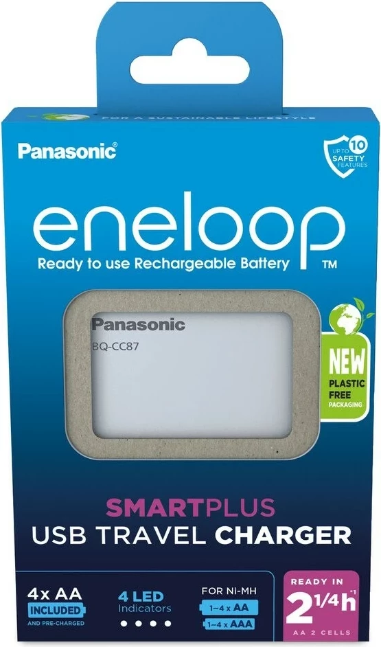 Polnilnik baterij Eneloop Smartplus BQ-CC87, Panasonic, 4x AA 2000 mAh, bel