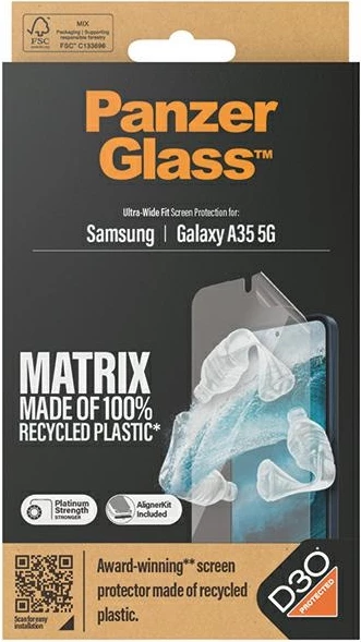 Zaščita zaslona Matrix Ultra-Wide Fit, PanzerGlass, s nameščalnikom za Samsung Galaxy A35 5G