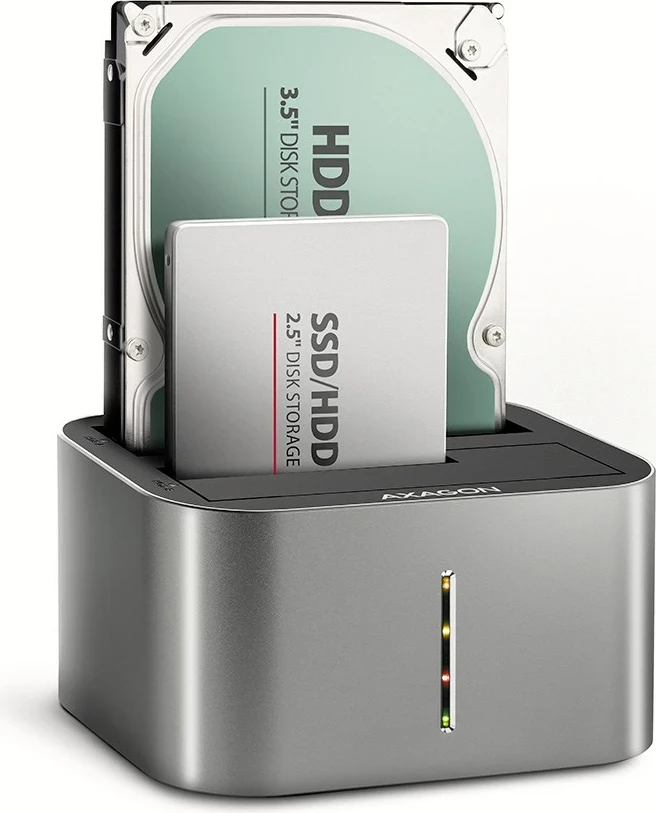 Doks za diske AXAGON ADSA-DC, USB 3.2 Gen 1, 2x SATA 6G, siv