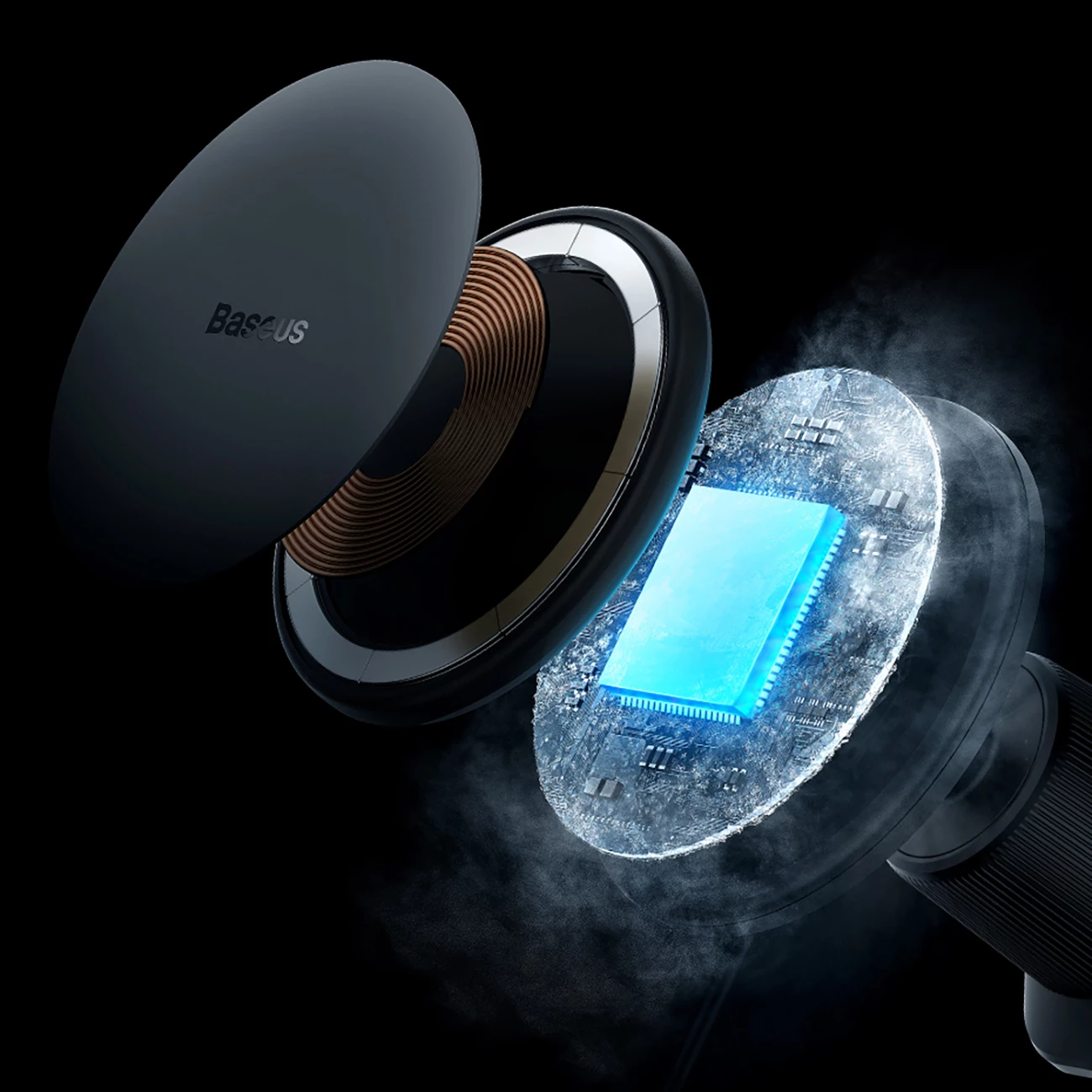 Magnetni nosilec za rešetko zračnika z brezžičnim polnilcem 15W, Baseus CW01, črn