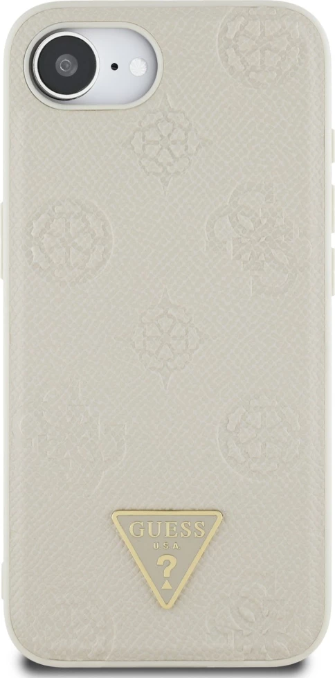 Ovitek z reliefnim tiskom Peony in trikotnim logotipom, Guess, MagSafe, za iPhone 16e, bež