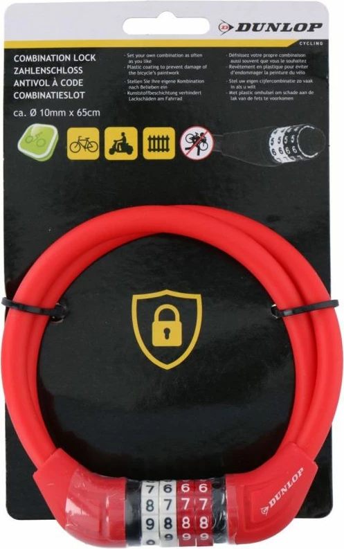 Kabelska ključavnica za kolo, rdeča - Dunlop