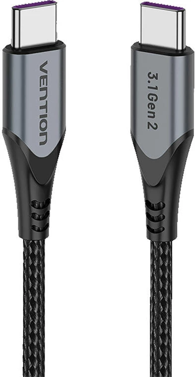 USB-C na USB-C kabel Vention TAHHD, 0,5 m, USB 3.1 Gen2, 100 W, siva
