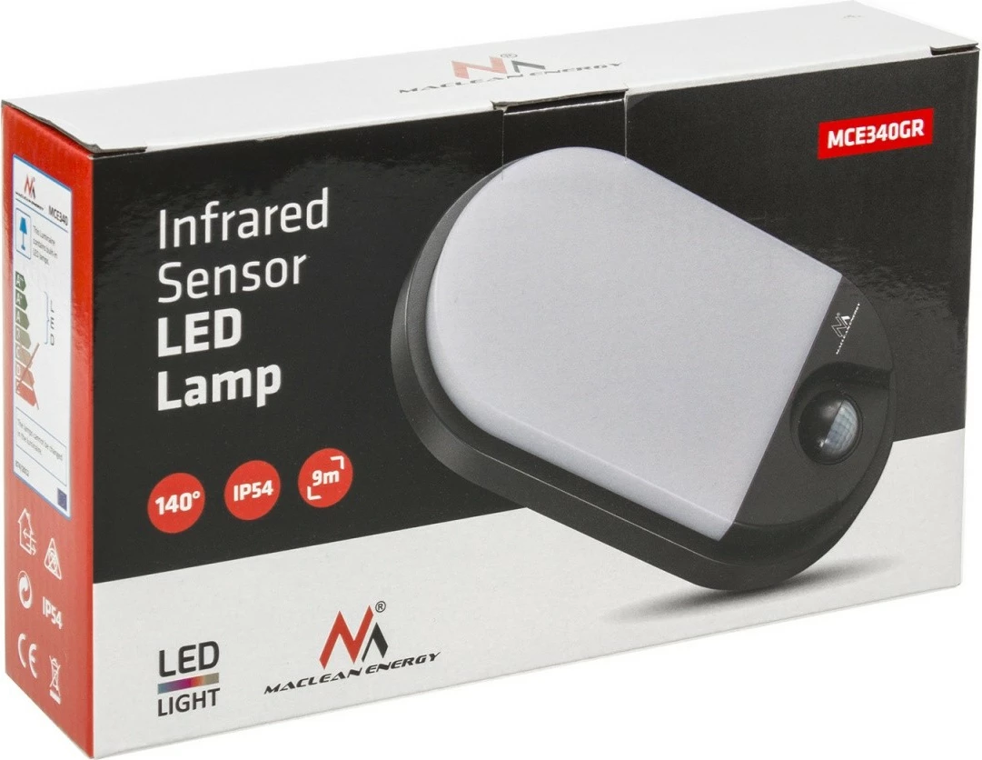 LED svetilka z gibanjem Maclean MCE340 GR, 15W, 4000K, siva