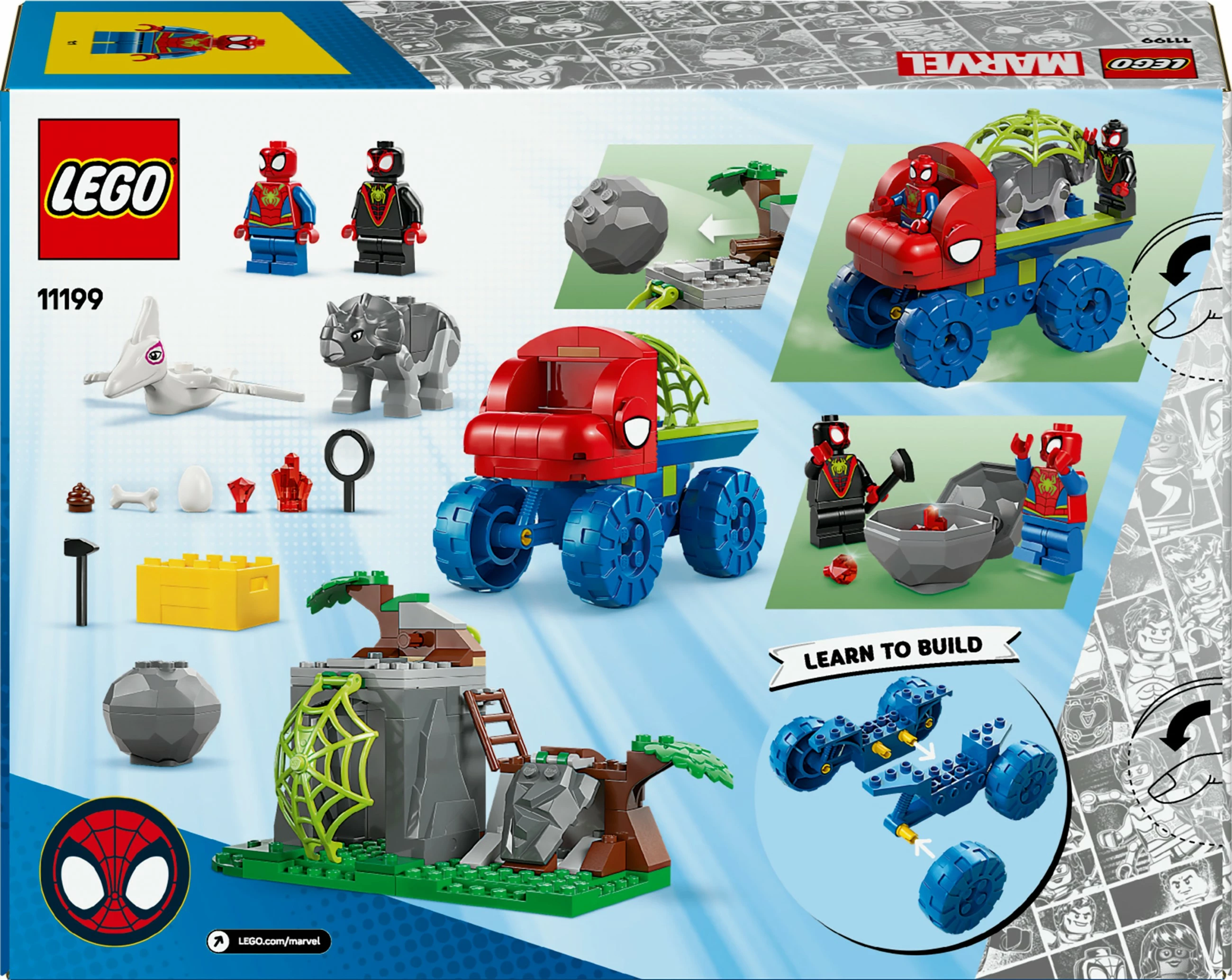 Set gradnje Spideyjeva ekipa Dino Crawler Rescue LEGO Marvel 11199, 136 kosov, večbarven