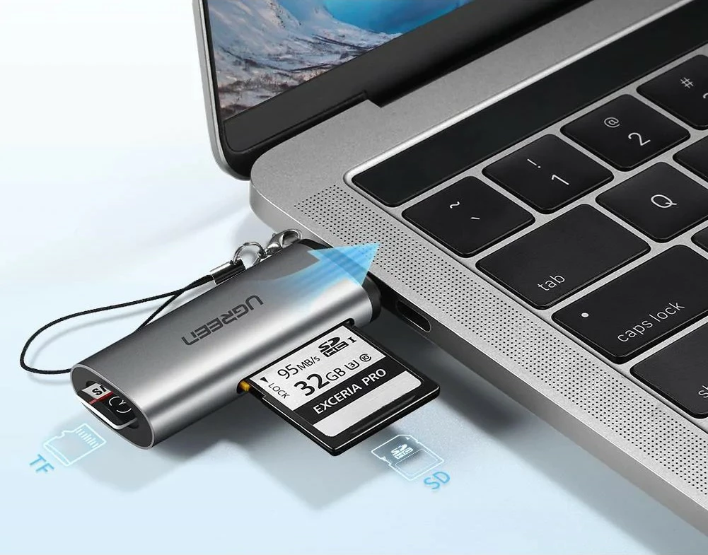 Bralnik kartic USB-C, Ugreen, 2 reže, siv Bralnik kartic USB-C, Ugreen, 2 reže, siv