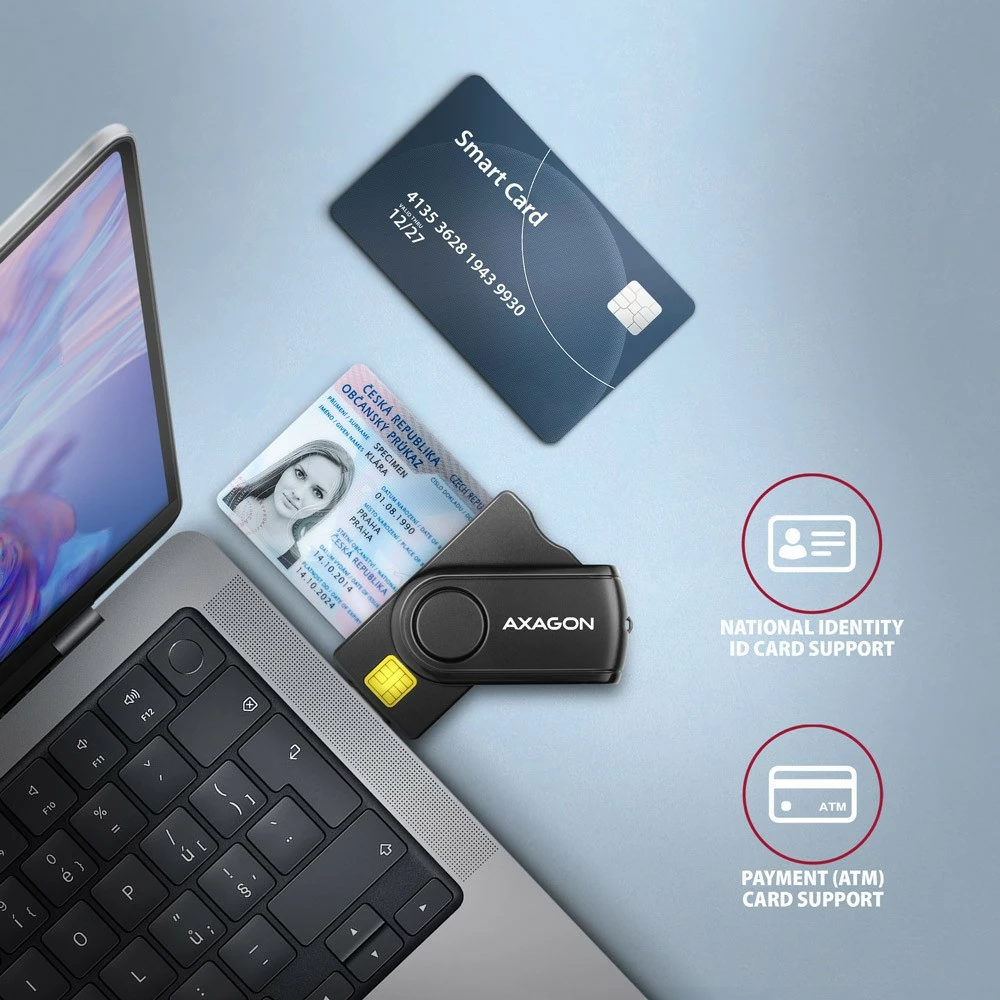 Večfunkcijski bralnik kartic AXAGON CRE-SMP2A, USB 2.0, SD/microSD/SIM/ID, črn