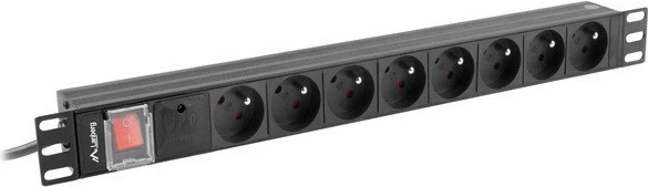 Rack napajalna letvica, 1U, 8 izhodov, 16A, 2 m, črna Lanberg PDU-08E-0200-BK