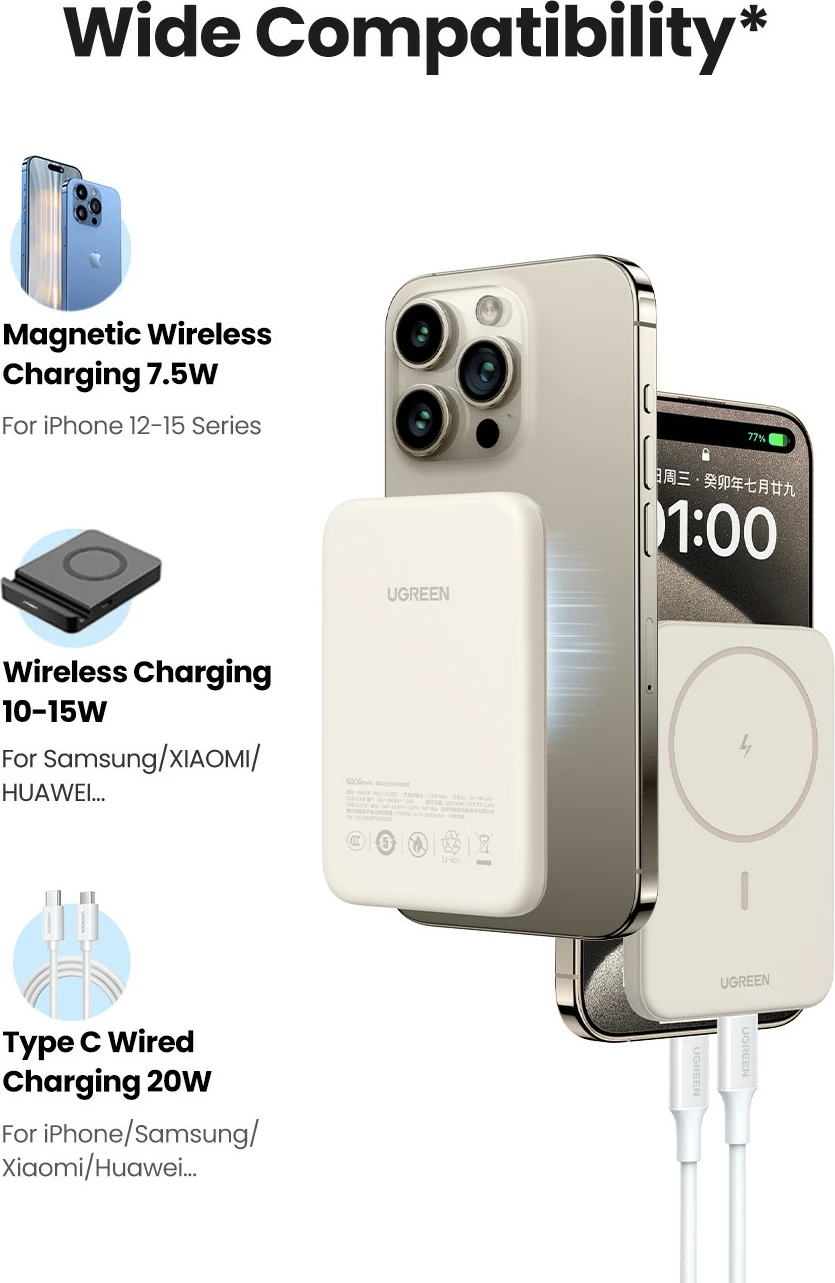 Brezžični polnilnik (powerbank) Ugreen 25208, 10000 mAh, Power Delivery 3.0, bež Brezžični polnilnik (powerbank) Ugreen 25208, 10000 mAh, Power Delivery 3.0, bež