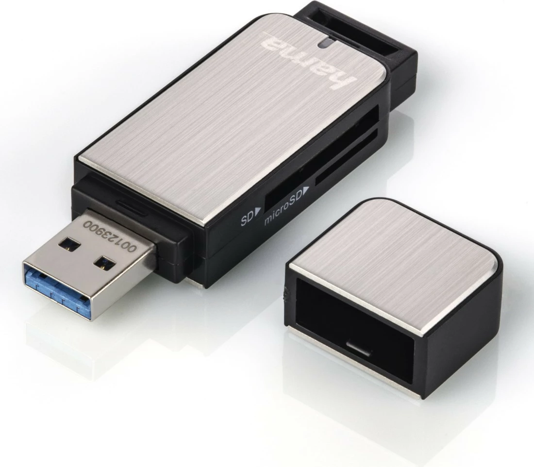 Bralnik kartic Hama 123900 SD/microSD USB 3.0, srebrno-črn