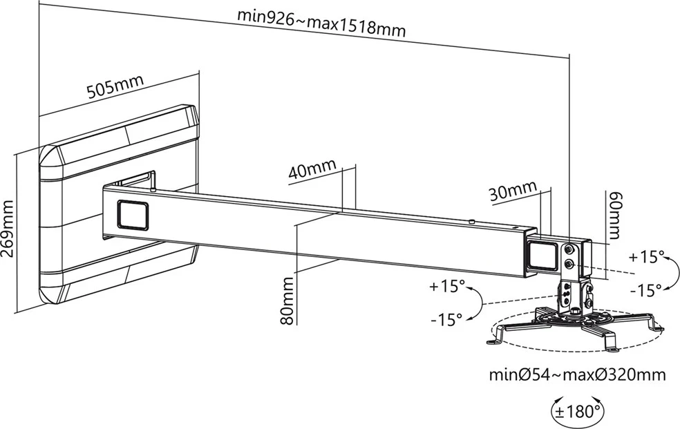 Nosilec za projektor Maclean MC-945, največja obremenitev 15 kg, rdeč
