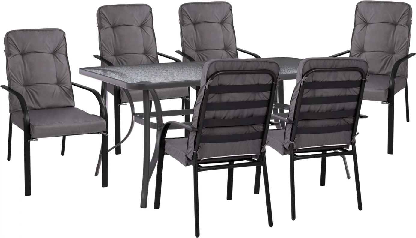 Jedilni set 7 kosov miza 150x90 s stoli s nasloni za roke siva FH11475