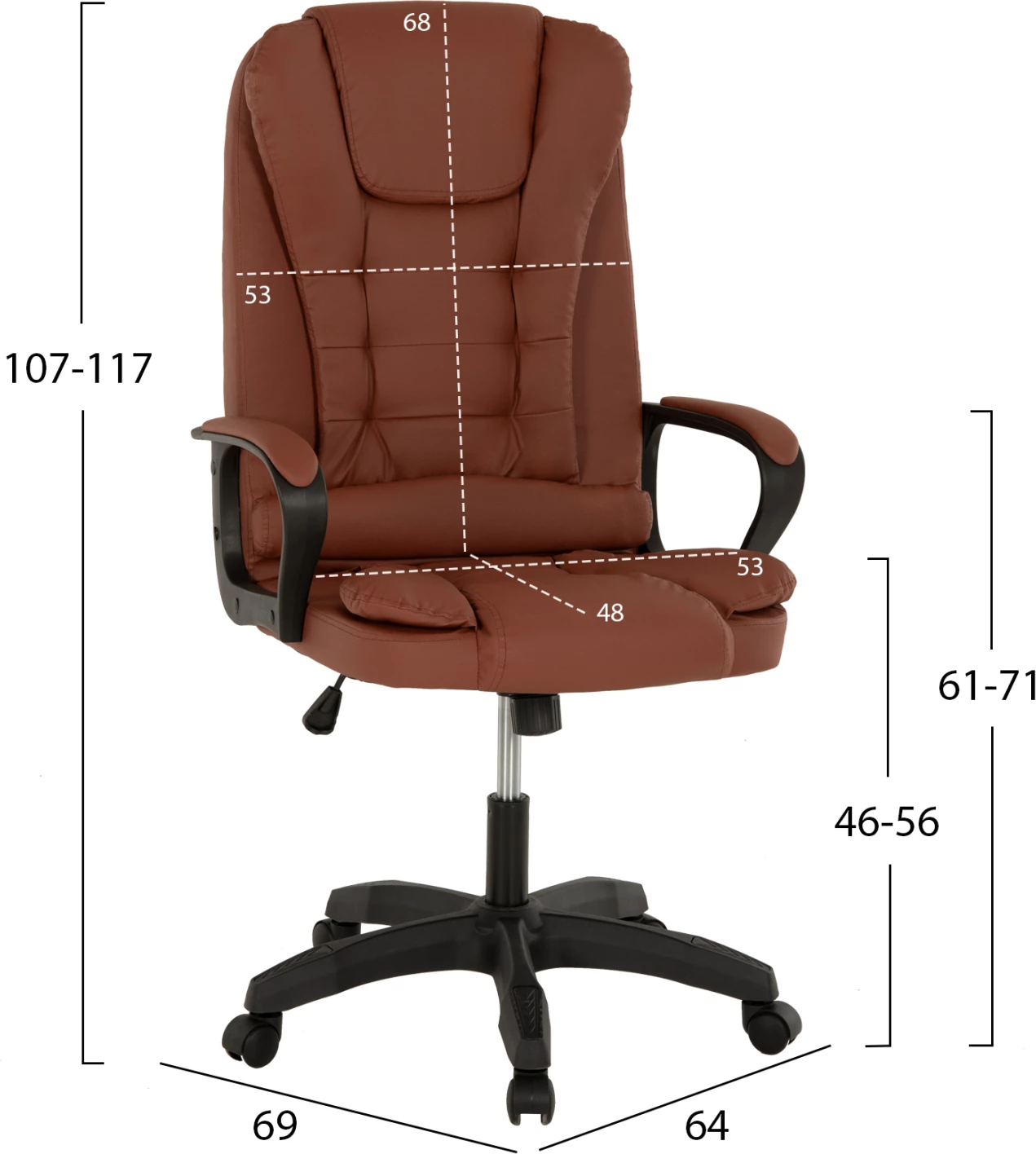 Pisarniški stol FH1187.02 rjava PU-črna polietilenska osnova 64x69x117Hcm