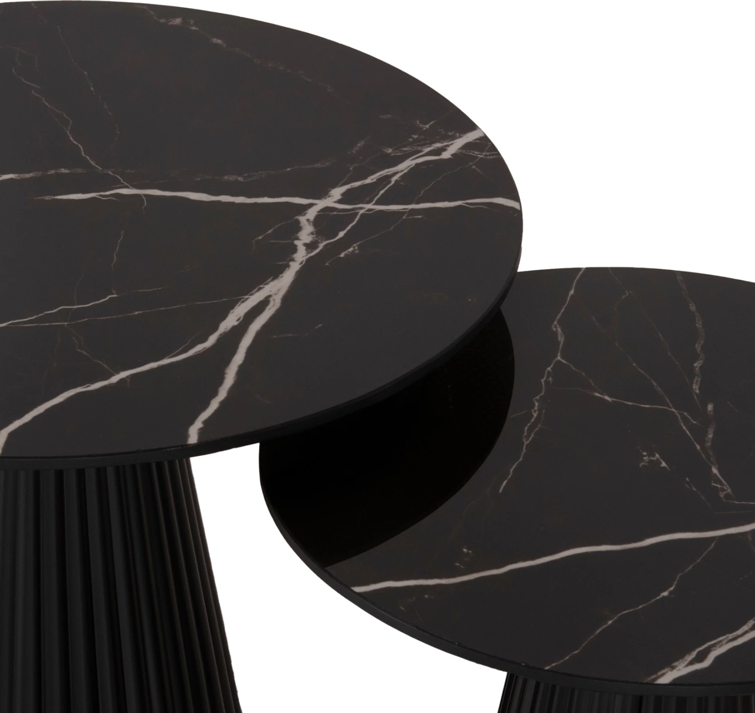 Klubske mizice 2 kosa DIEN FH9926 kovinska podnožja in keramična plošča-črna Φ56&Φ43 cm