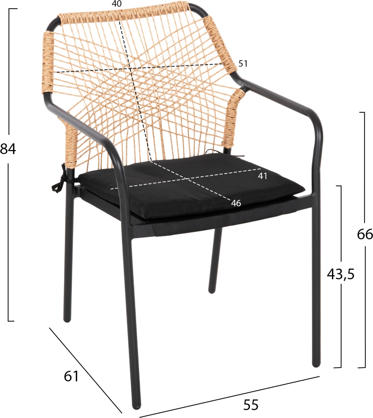 Aluminijasti naslanjač TROTTER FH5865.11 temno sivo ogrodje in bež pletenje-črna blazina