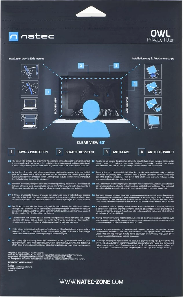 Filter zasebnosti Natec Owl 17,3", 16:9