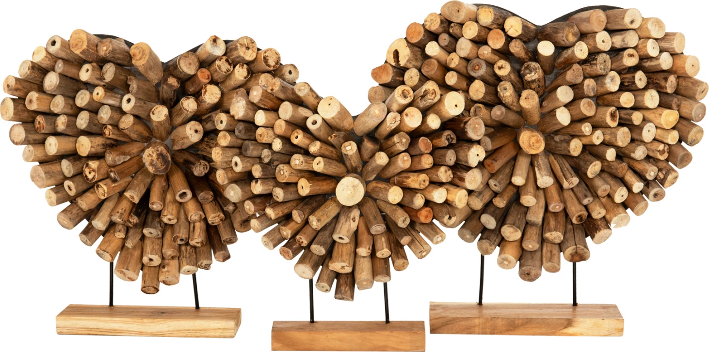 Namizna dekoracija SHINZO FH7909 v obliki srca iz vejevja tikovine v naravni barvi 44x5x44H cm