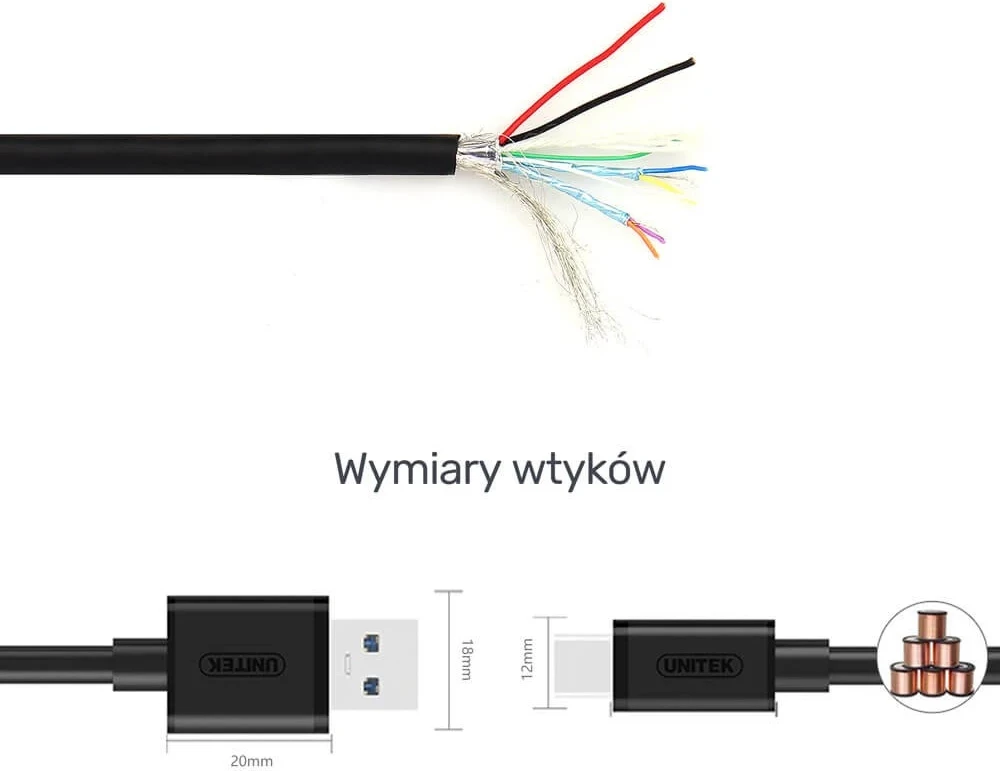 Kabel USB-C 2.0, 1,5 m, črn — Unitek