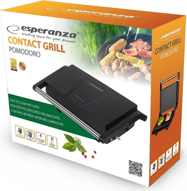 Kontaktni električni žar Esperanza Pomodoro, 1200 W, aluminij, črn