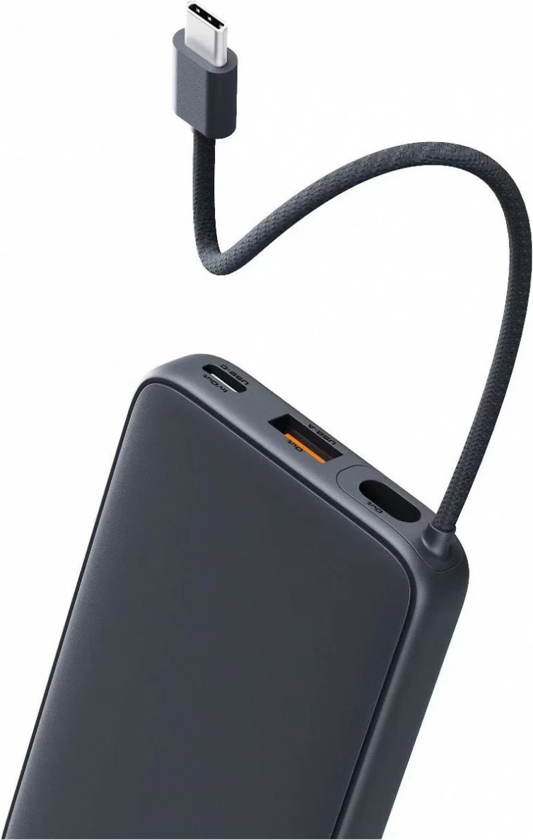Power bank 10000 mAh, 22.5W, 4×USB, z vgrajenim kablom USB-C, AUKEY Spark Sling PB-Y53P, črn Power bank 10000 mAh, 22.5W, 4×USB, z vgrajenim kablom USB-C, AUKEY Spark Sling PB-Y53P, črn