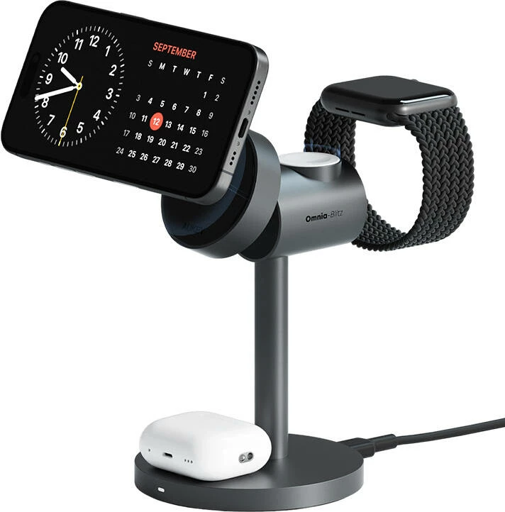 Brezžični polnilec 3-v-1 Aukey LC-MC311 MagFusion, 15 W Qi2, siv