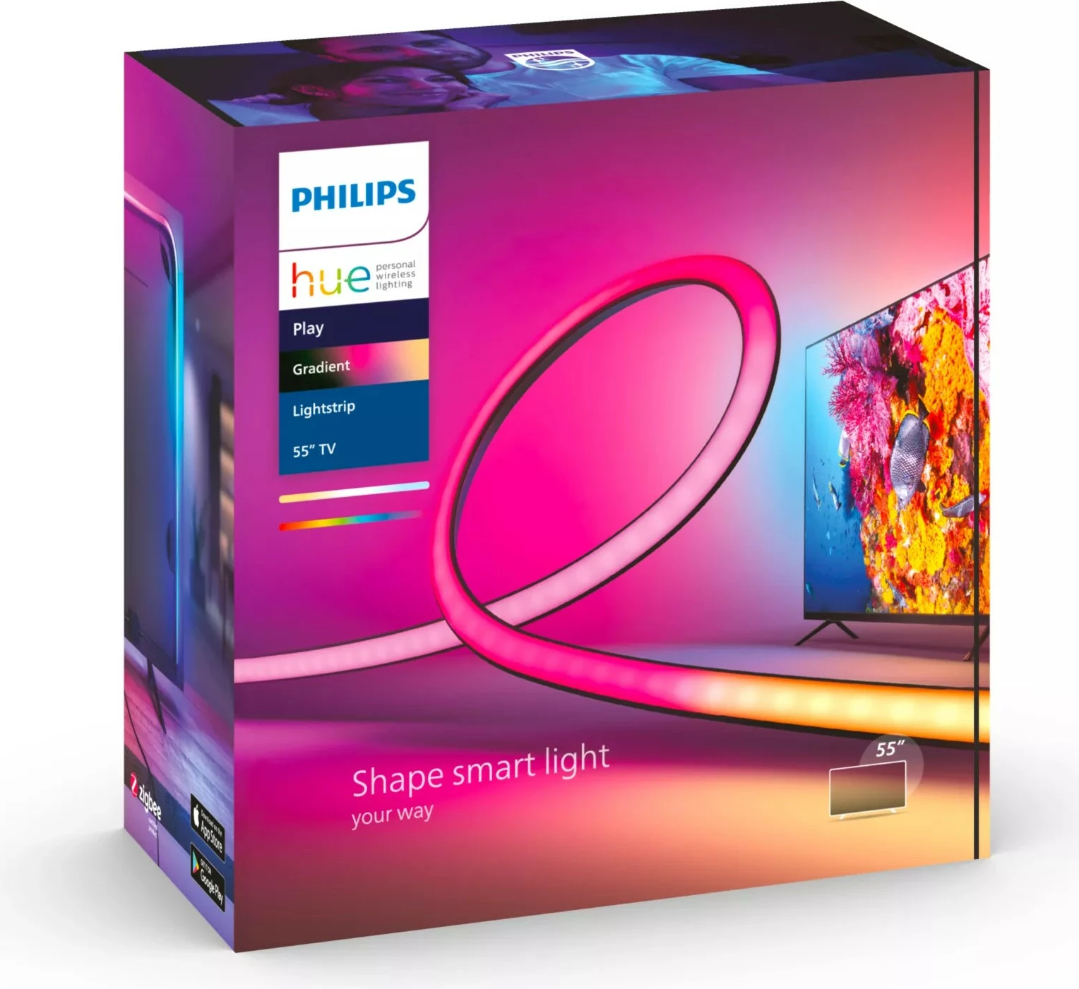 Gradientna LED luč za zabavo Philips Hue Play Lightstrip 55 inch, Bluetooth/Zigbee, črne barve